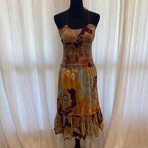 Catherine Malandrino Bohemian Halter Dress in Brown and Blue